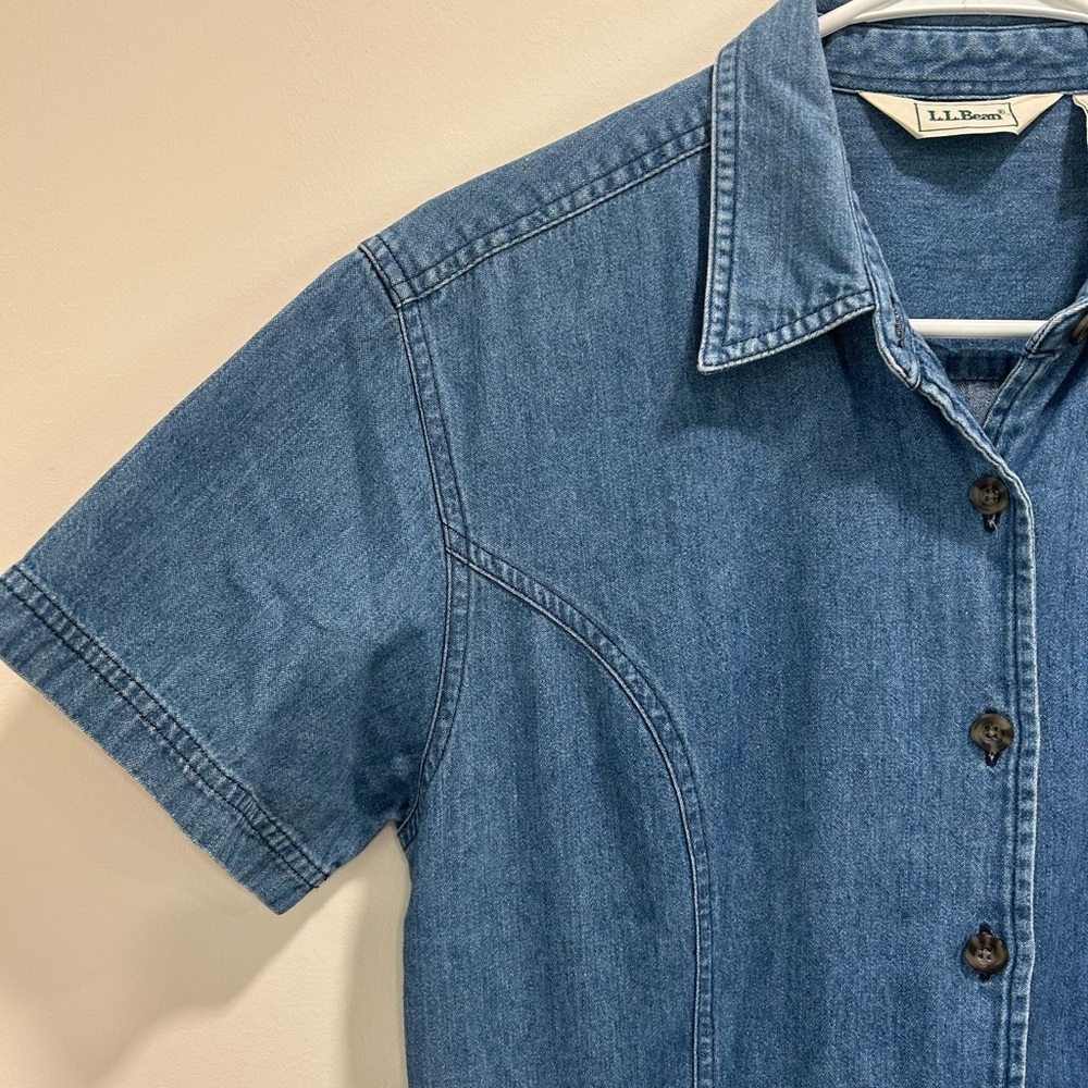L.L. Bean Short Sleeve Denim Button-Front Midi Dress - Picture 4 of 7